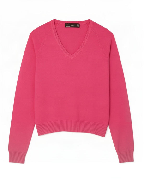 Zara Damen Crop V-Ausschnitt Pullover Pullover UK 6 XS Rosa Baumwolle