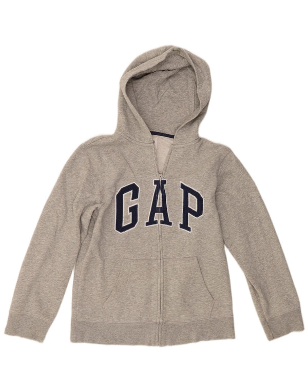 Gap Jungen-Kapuzenpullover mit grafischem Reißverschluss, 13–14 Jahre, 2XL, graue Baumwolle