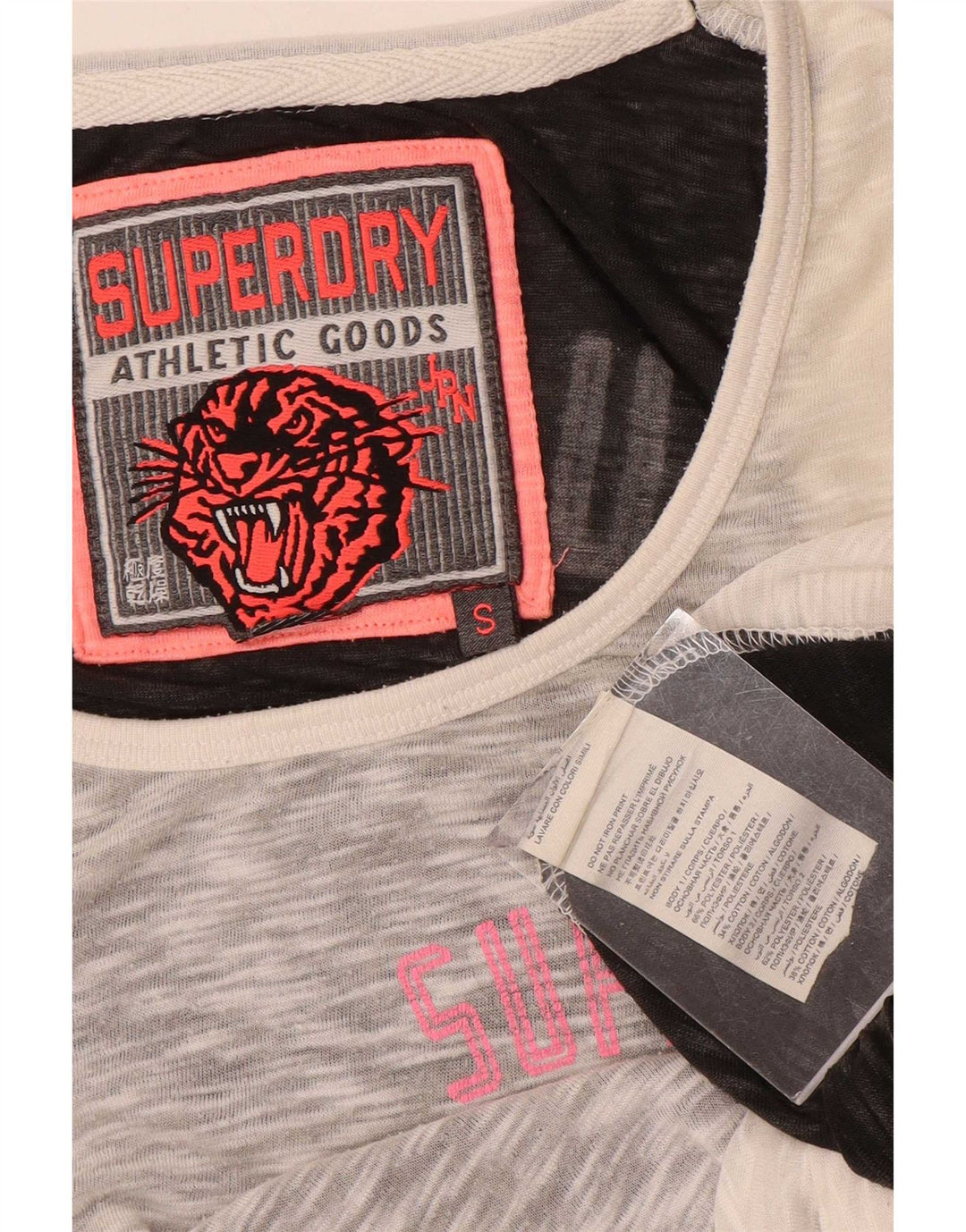 Superdry Damen Grafik-Trägershirt UK 10 Small Graues Colourblock-Polyester
