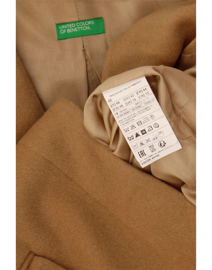 BENETTON Womens Overcoat UK 16 Large Beige Wool