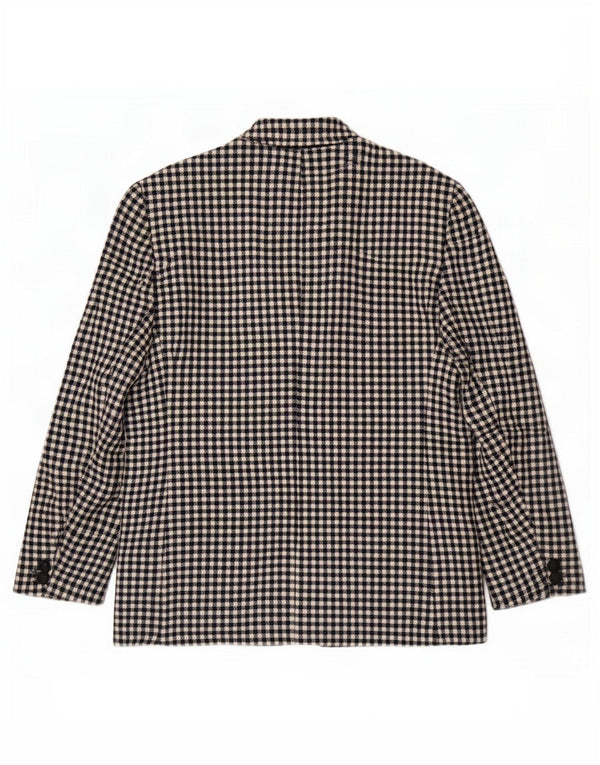 Viyella Damen 1-Knopf-Blazerjacke UK 12 Mittelschwarze Gingham-Schurwolle