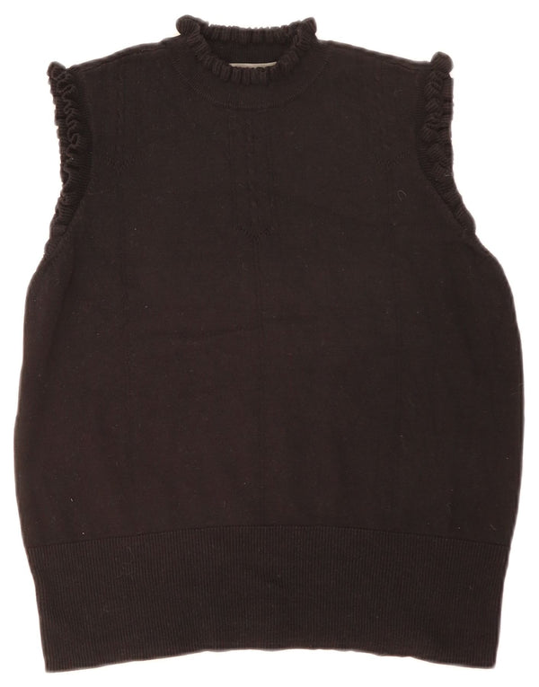 Oasis Damen-Rüschenwesten-Tanktop UK 16 Large Schwarz Baumwolle