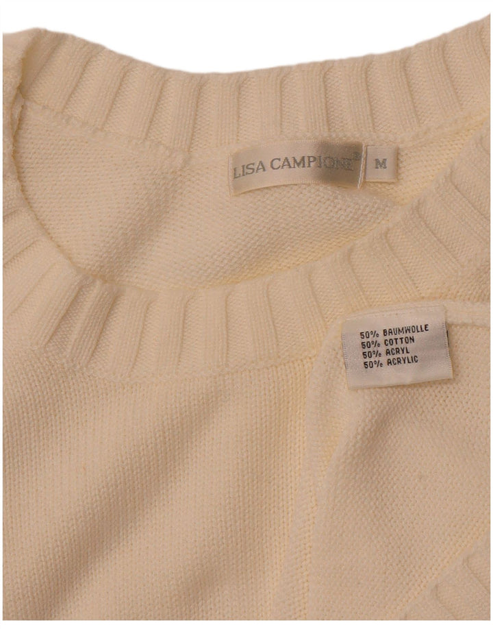 VINTAGE Womens Short Sleeve Crew Neck Jumper Sweater UK 14 Medium White