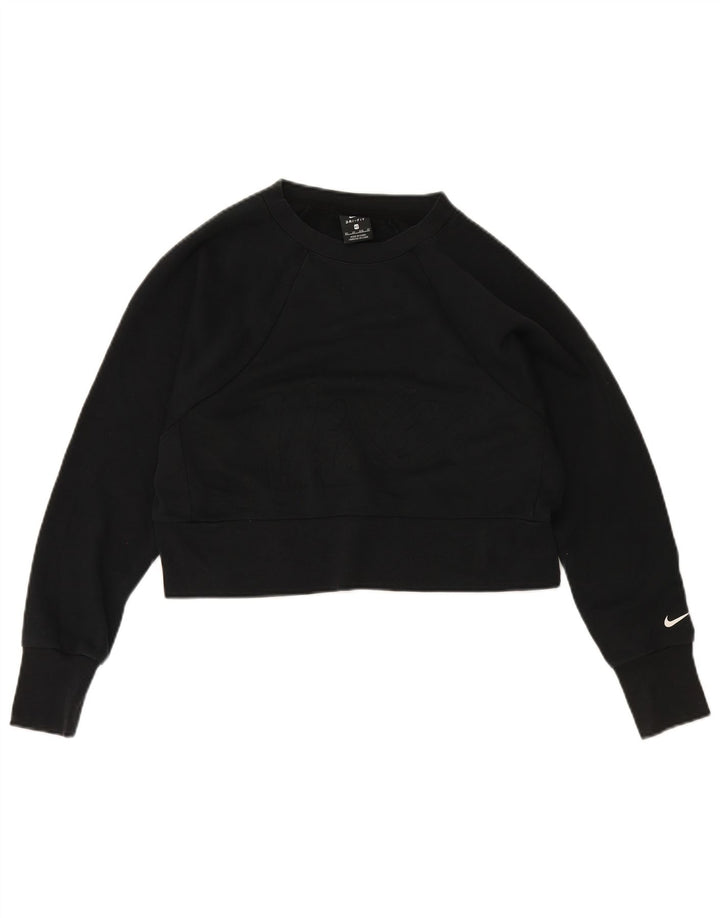 Nike Damen Dri Fit Crop Sweatshirt Pullover UK 6 XS Schwarz Polyester