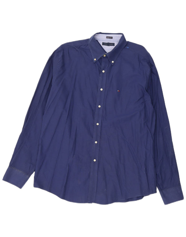 Tommy Hilfiger Herren-Slim-Fit-Hemd, Größe 17 1/2 XL, marineblaue Baumwolle