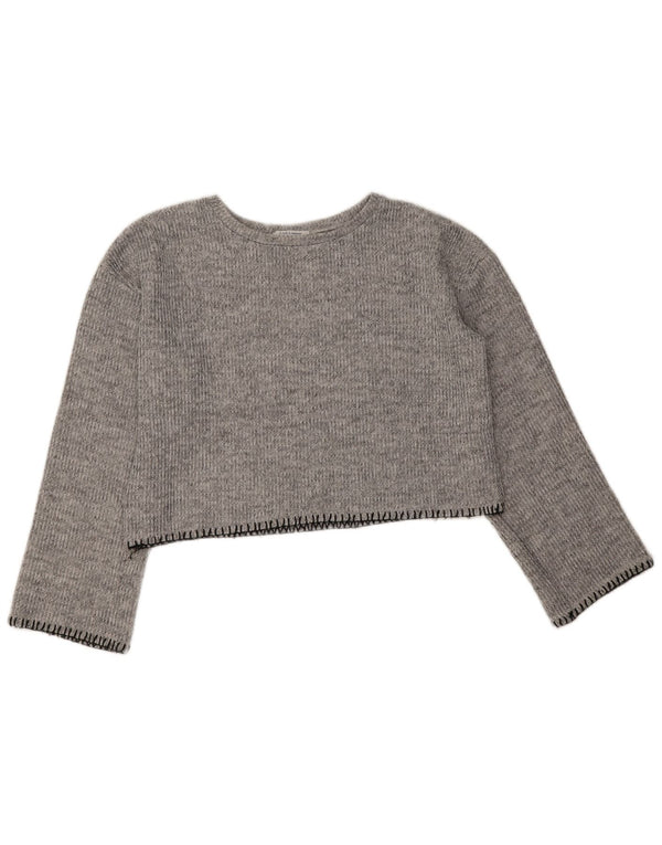 Zara Damen Trafaluc Crop Top Langarm UK 10 Small Grau meliert