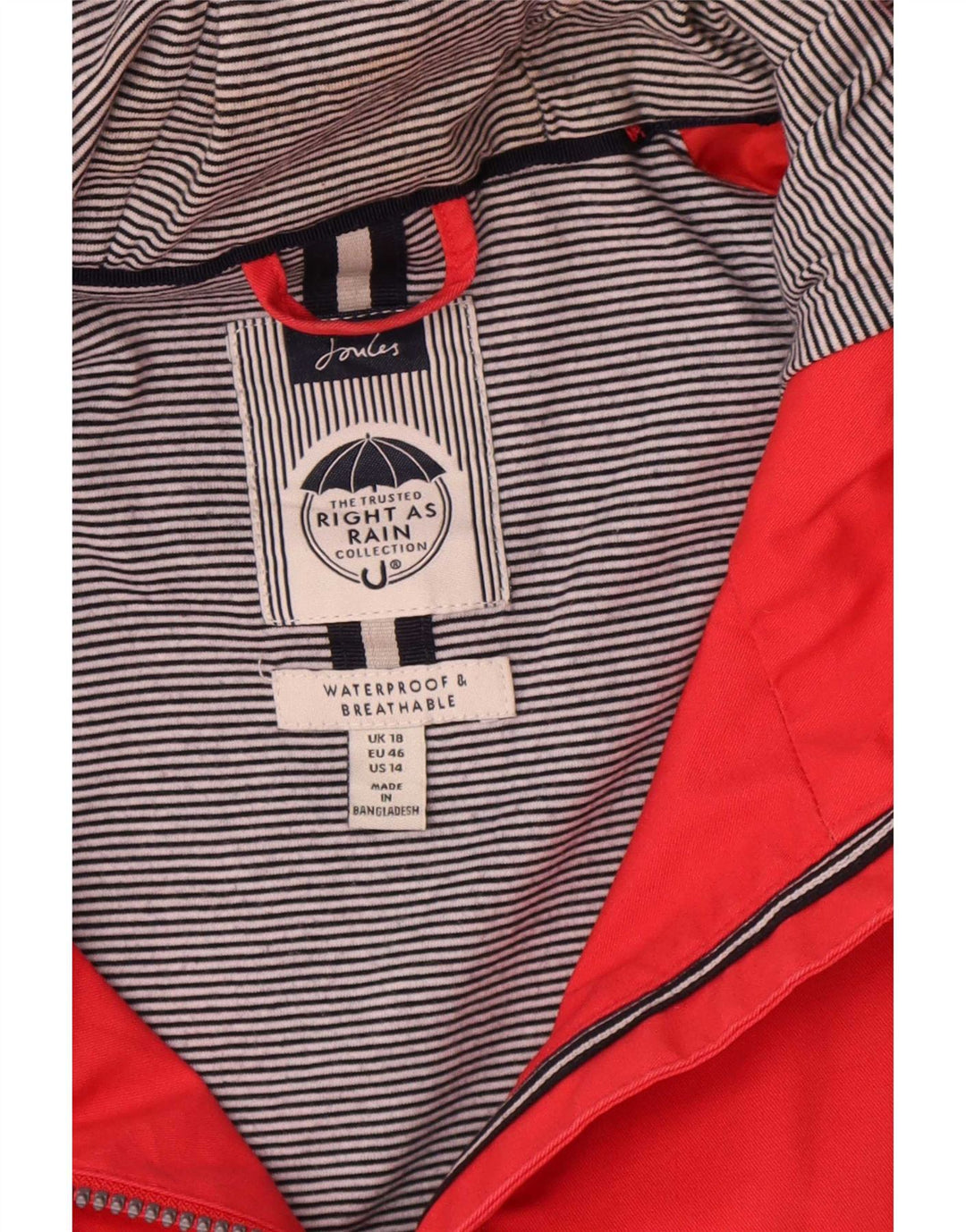 Joules Womens Hooded Oversized Rain Jacket UK 18 XL Rote Baumwolle