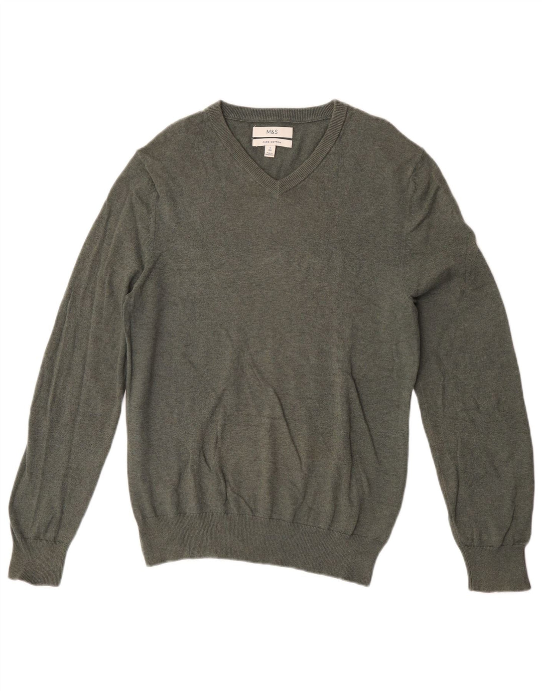 Marks & Spencer Herren-Pullover mit V-Ausschnitt, Größe S, Khaki, Baumwolle