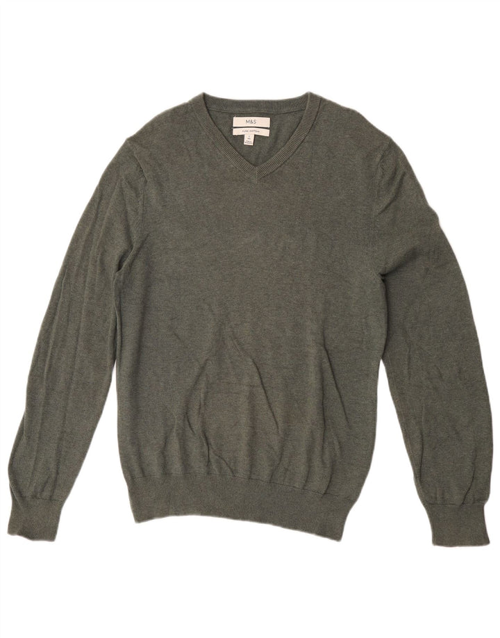 Marks & Spencer Herren-Pullover mit V-Ausschnitt, Größe S, Khaki, Baumwolle