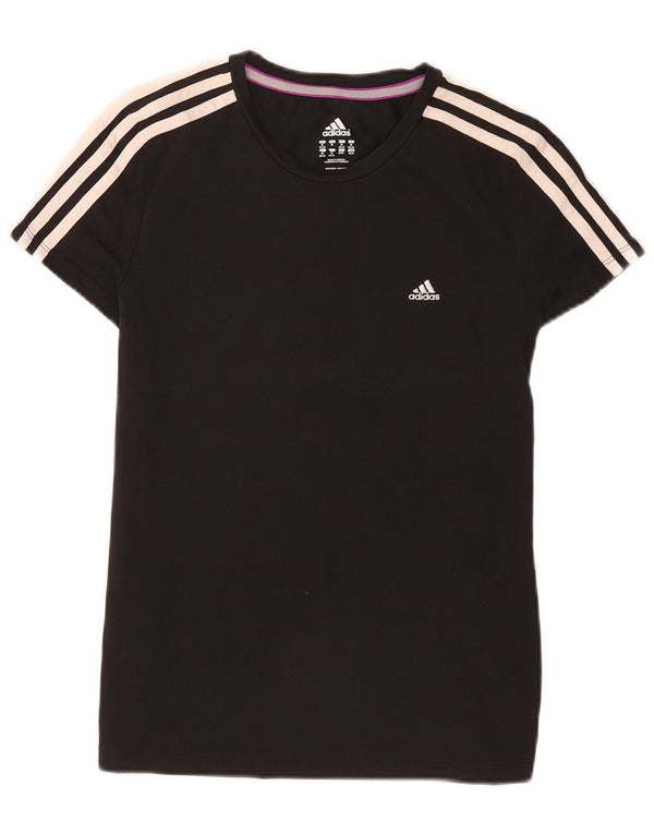 Adidas Damen Regular T-Shirt Top UK 12/14 Medium Schwarz Baumwolle Sport