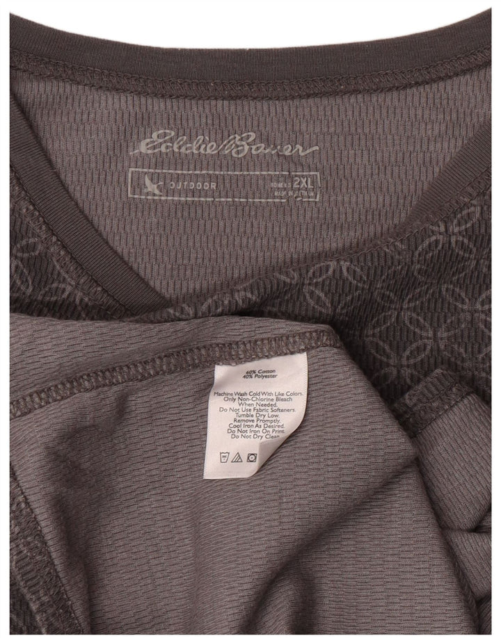 Eddie Bauer Damen Top Langarm UK 20 2XL Graue geometrische Baumwolle