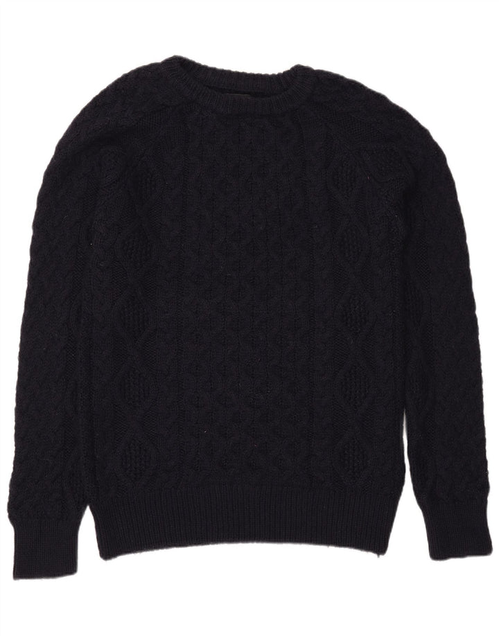 Zara Herren-Pullover mit U-Boot-Ausschnitt, groß, marineblaue Wolle