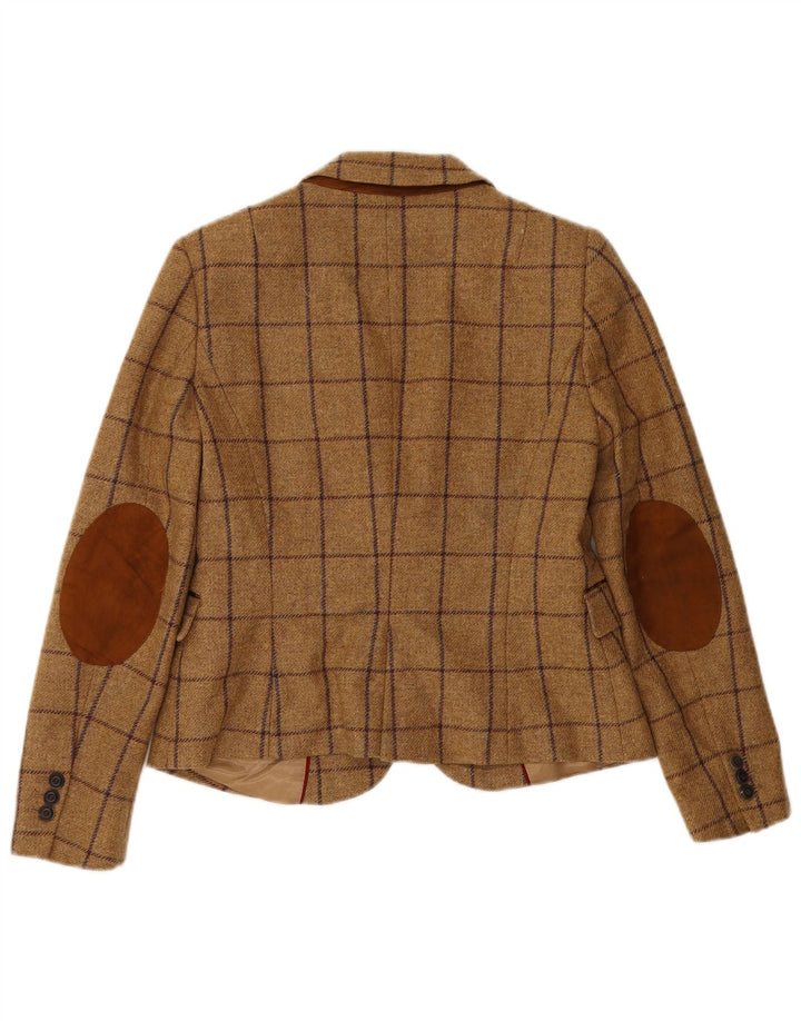 Zara Damen 1-Knopf-Blazerjacke UK 14 Große braune karierte Wolle