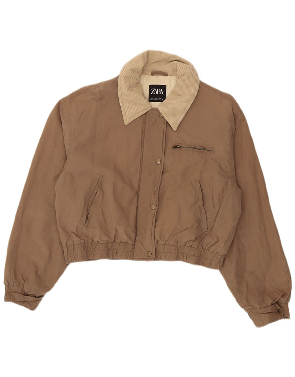 Zara Damen Crop Bomberjacke UK 16 Große braune Baumwolle
