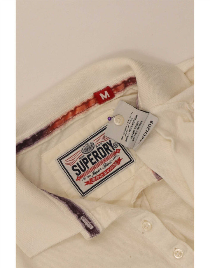 Superdry Damen-Poloshirt UK 12 aus mittelweißer Baumwolle