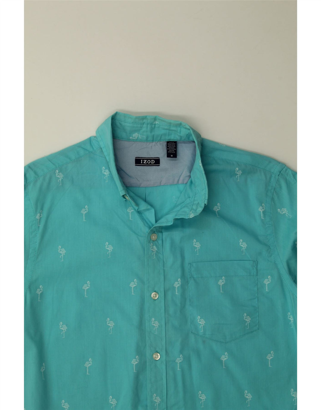 IZOD Mens Short Sleeve Shirt Medium Blue Animal Print Cotton Vintage Izod and Second-Hand Izod from Messina Hembry 