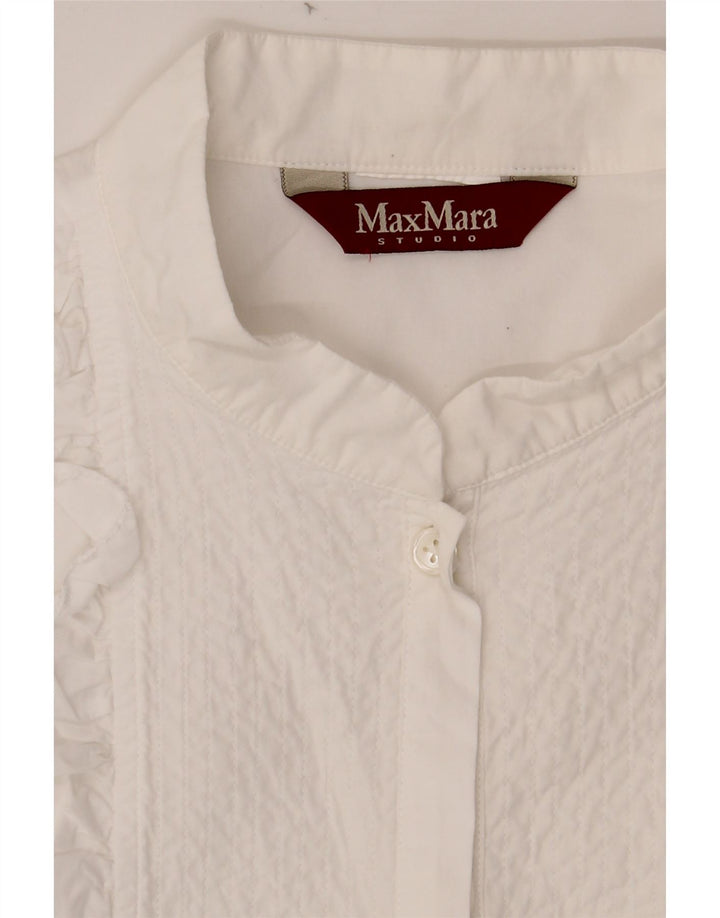 MAX MARA Womens Sleeveless Ruffle Front Shirt Blouse UK 12 Medium White Vintage Max Mara and Second-Hand Max Mara from Messina Hembry 