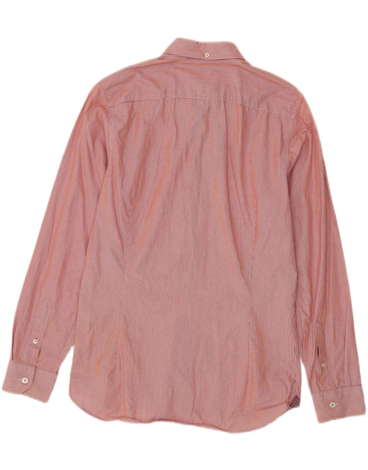 Ted Baker Herrenhemd, Größe 2, klein, rote Nadelstreifen-Baumwolle