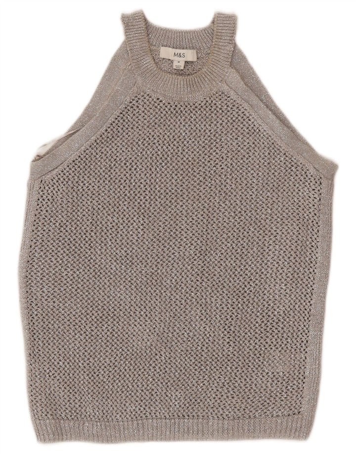 Marks & Spencer Damen Häkel-Crop-Top UK 12 Mittelgrau gesprenkelte Baumwolle