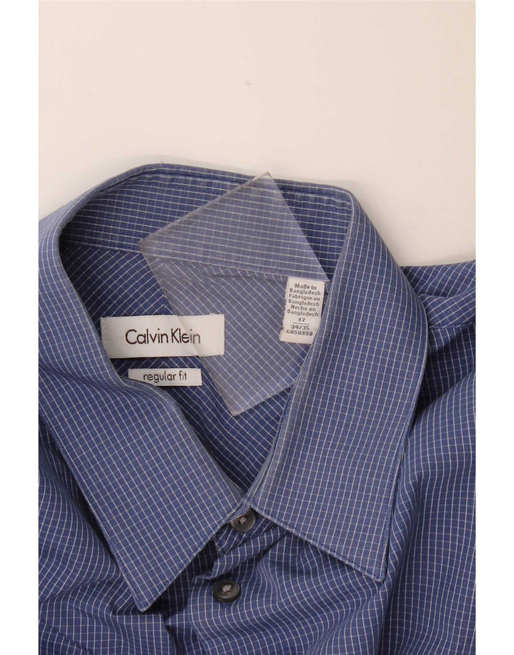 Calvin Klein Herren-Hemd mit normaler Passform, Größe 17, XL, marineblau, Gingham-Baumwolle