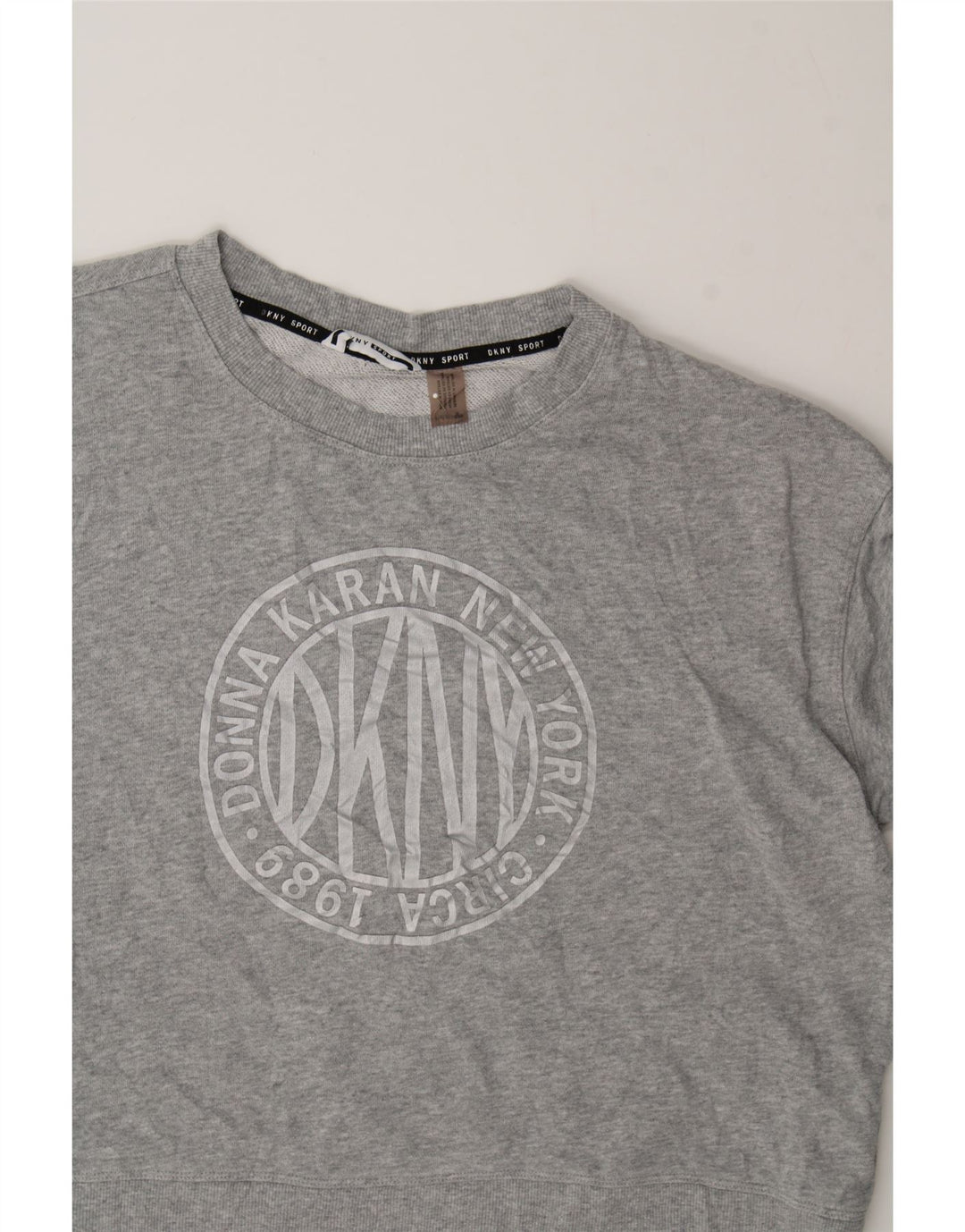 DKNY Womens Oversized Crop Graphic Sweatshirt Jumper UK 16 Large Grey Vintage Dkny and Second-Hand Dkny from Messina Hembry 