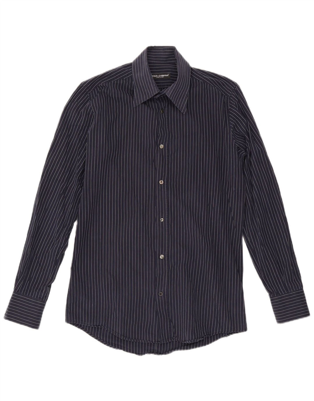 Dolce & Gabbana Herrenhemd Größe 40 15 3/4 Mittel Marineblau Nadelstreifen