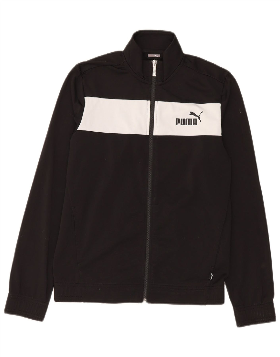 PUMA Jungen-Trainingsanzug, Top-Jacke, 13–14 Jahre, schwarzes Farbblock-Polyester
