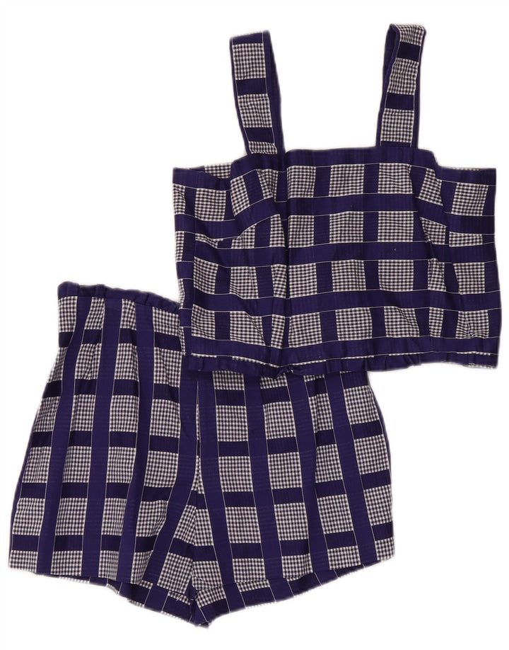 Vintage Damen 2-teiliges Set UK 2 2XS Blau kariert