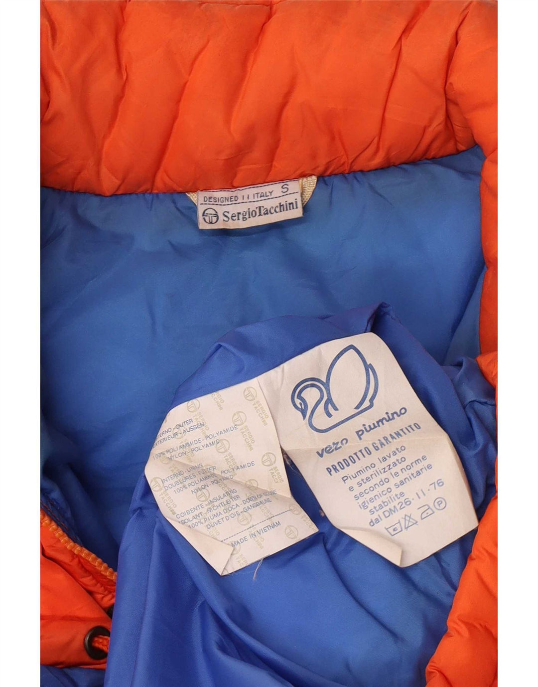 Sergio Tacchini Wattierte Herrenjacke mit Kapuze, UK 36, Small, Orange, Polyamid