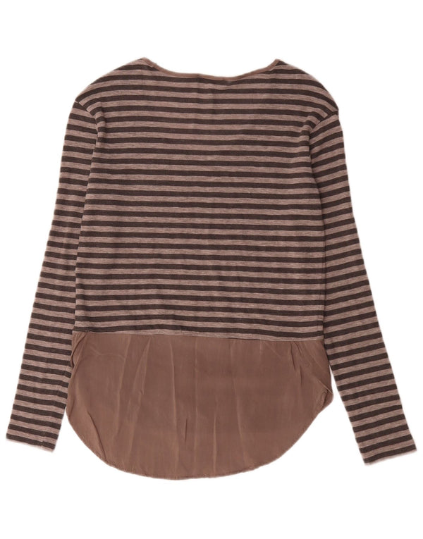 Zara Damen Top Langarm UK 10 Small Braun gestreift