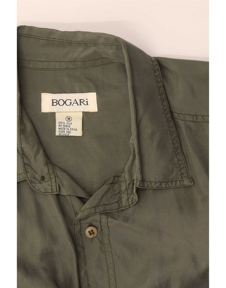 Bogari Herren-Kurzarmhemd aus mittlerer Khaki-Seide
