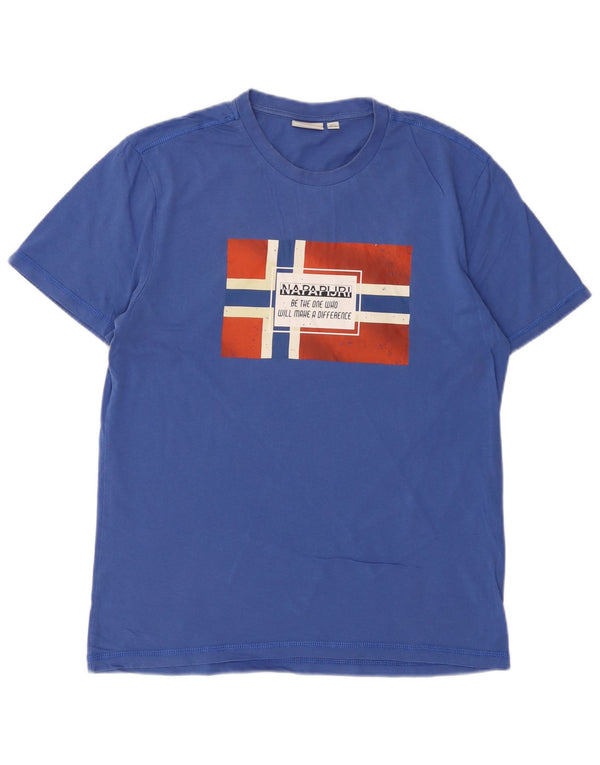 Napapijri Herren-T-Shirt mit Grafik, Größe L, aus blauer Baumwolle