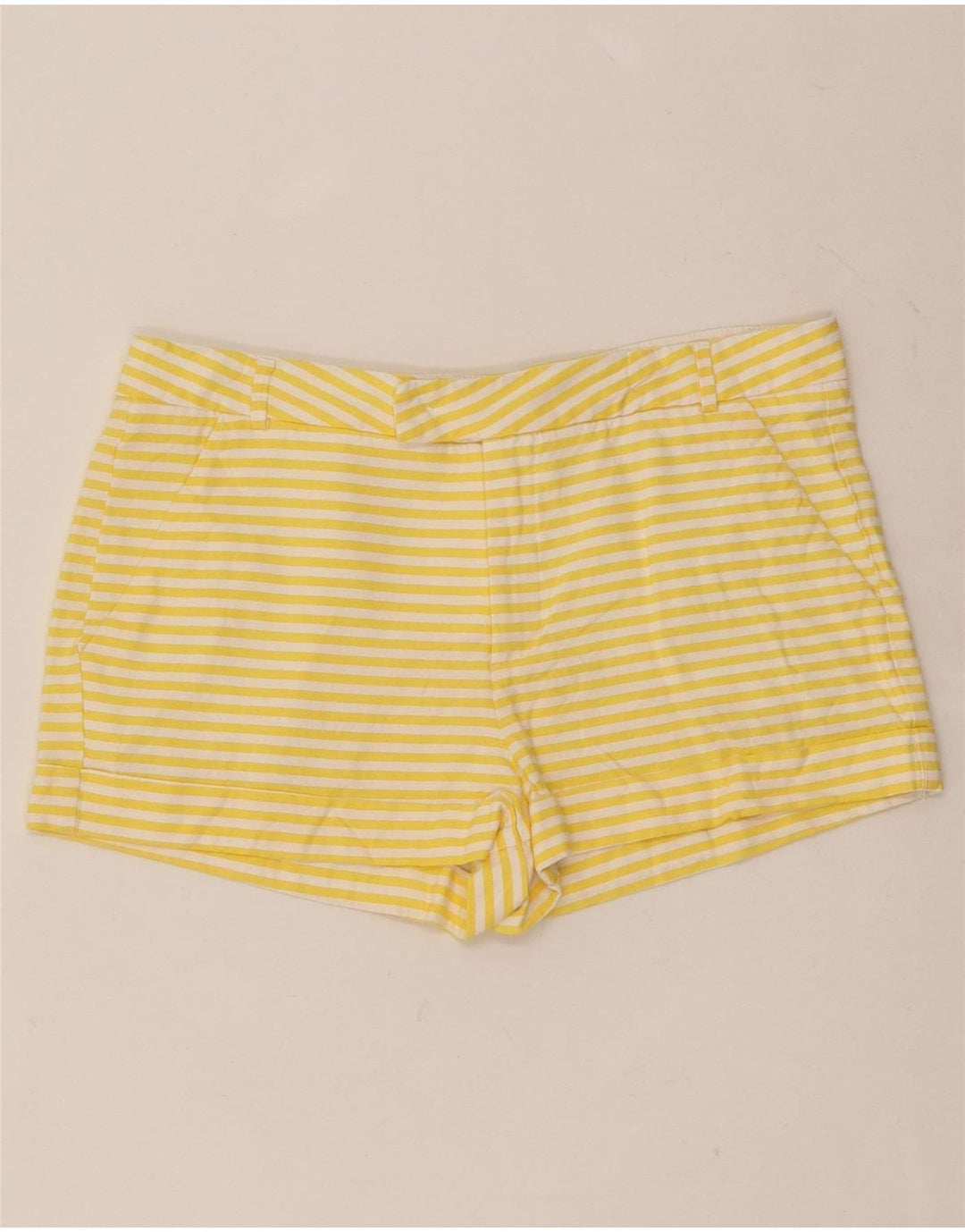 Zara Damen Hotpants Small W26 Gelbe Nadelstreifen-Viskose