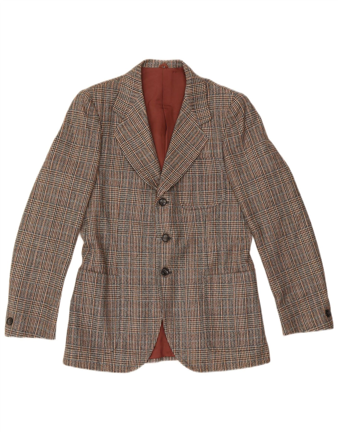 Vintage Herren 3-Knopf-Blazerjacke IT 46 Kleiner brauner Hahnentritt