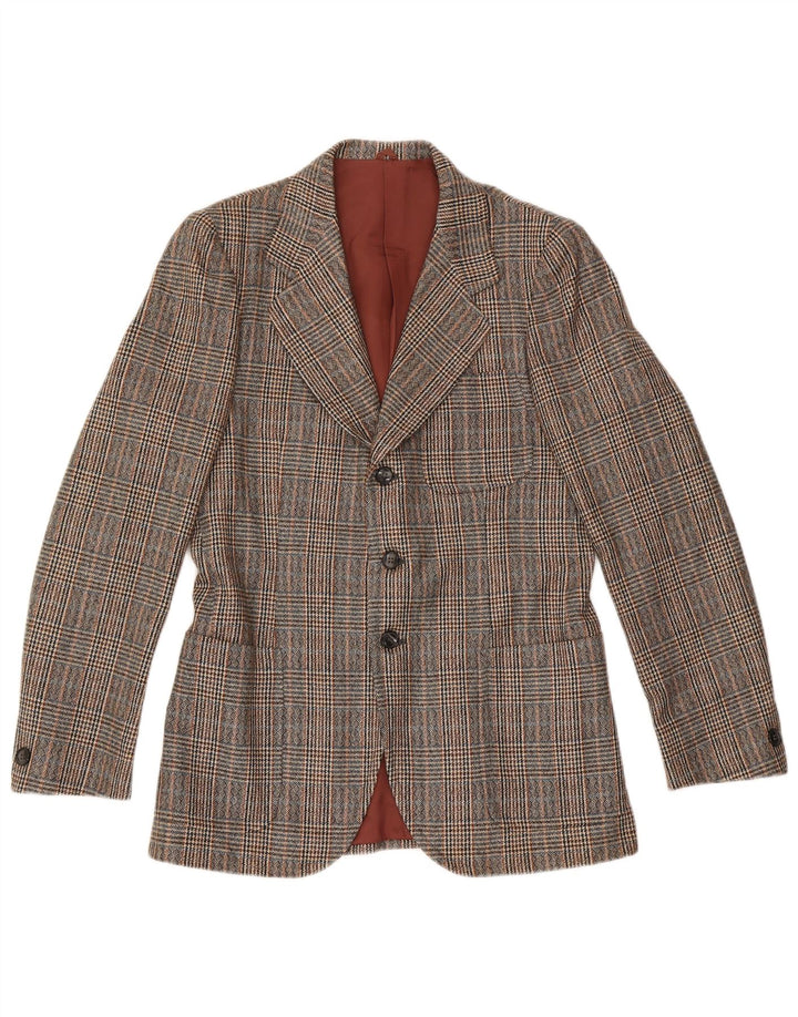 Vintage Herren 3-Knopf-Blazerjacke IT 46 Kleiner brauner Hahnentritt