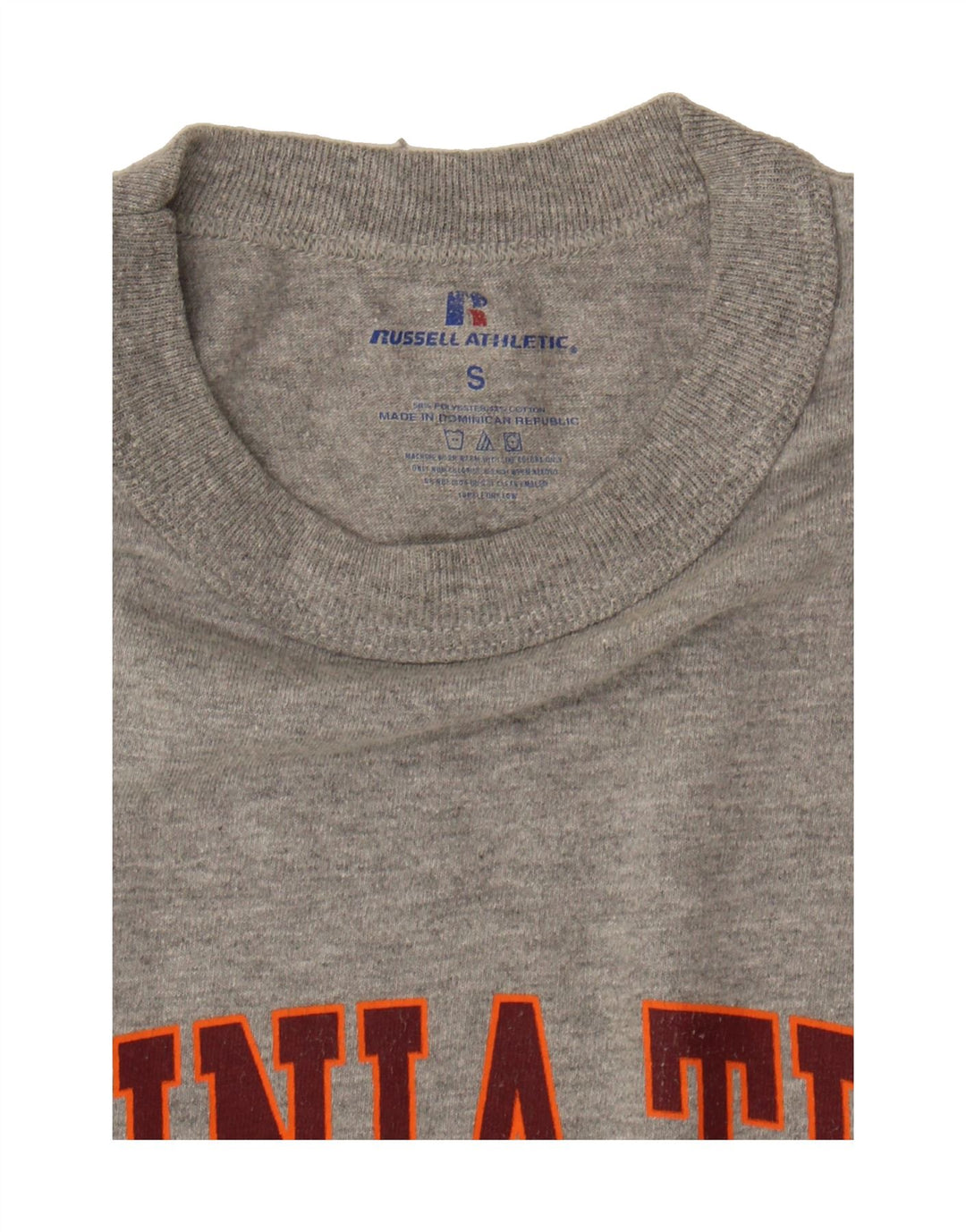 RUSSELL ATHLETIC Mens Virginia Tech Graphic T-Shirt Top Small Grey Vintage Russell Athletic and Second-Hand Russell Athletic from Messina Hembry 