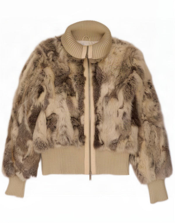 Conbipel Womens Fur Jacket UK 14 Large Beige Leather