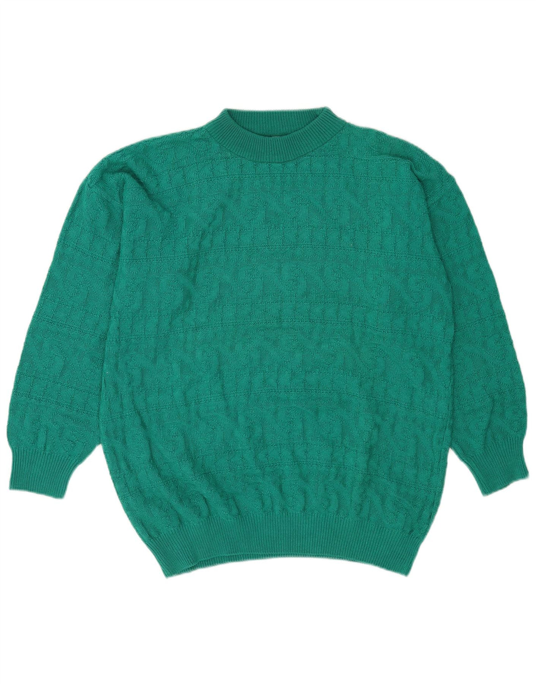 Vintage Damen Rollkragenpullover Pullover UK 14 Mittelgrün Geometrisch