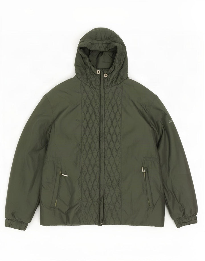 Vintage Damen Steppjacke mit Kapuze UK 14 Medium Khaki Polyester
