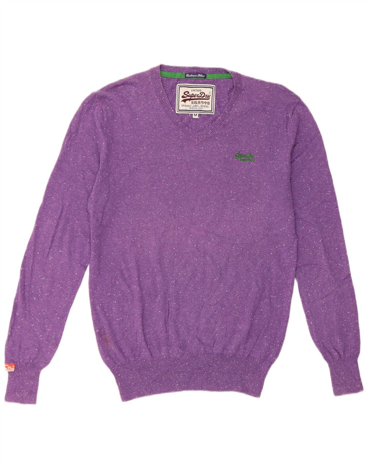 Superdry Herren-Pullover mit V-Ausschnitt aus mittelvioletter gefleckter Baumwolle