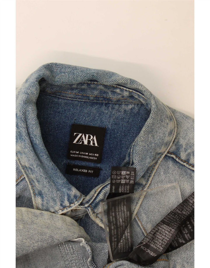 Zara Herren Jeanshemd im Used-Look, entspannte Passform, mittelblaue Baumwolle