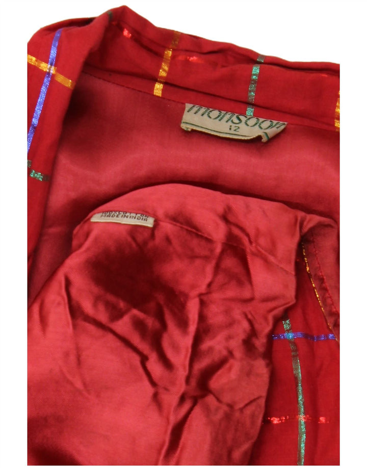 MONSOON Damen-Blazerjacke mit 1 Knopf, UK 12, mittleres Burgunderrot, kariert, Baumwolle
