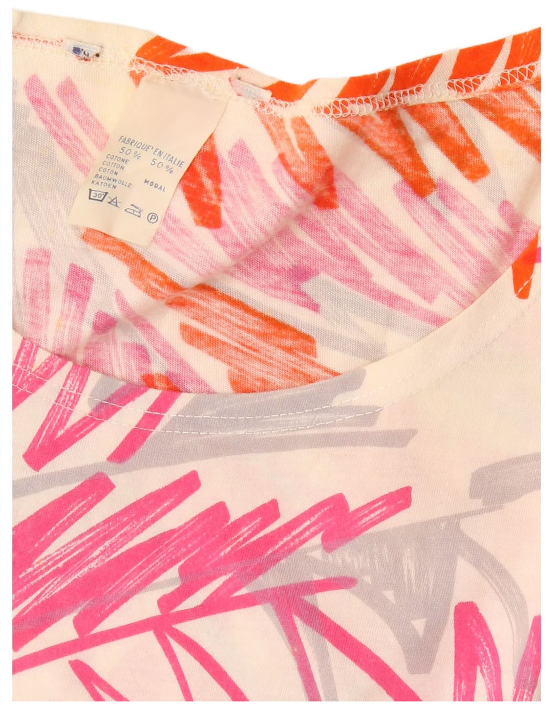 Vintage Damen T-Shirt Top UK 16 Große bunte Baumwolle mit Blumenmuster