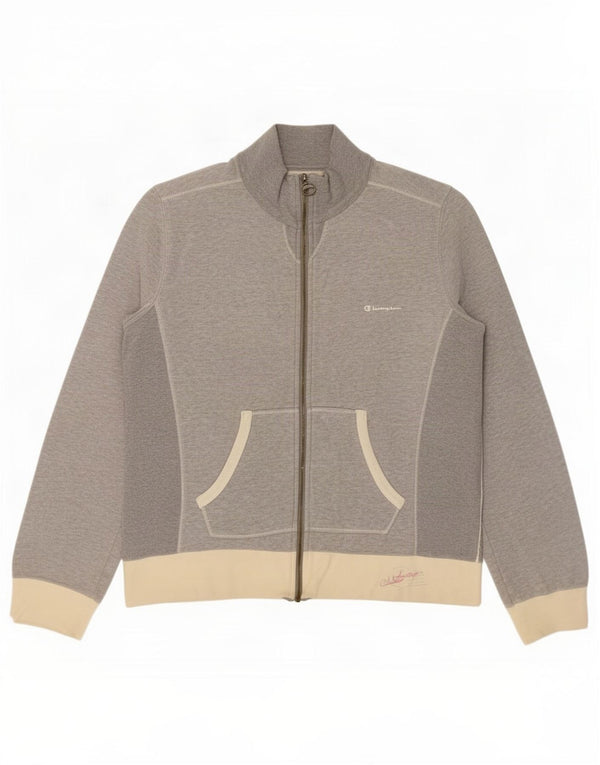 Champion Damen-Trainingsanzug-Top-Jacke, UK 14, mittelgraue Colourblock-Baumwolle