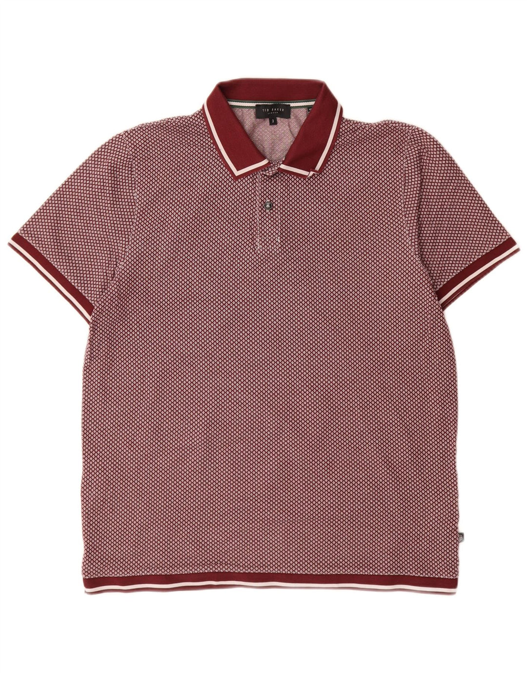 Ted Baker Herren-Poloshirt, Größe 2, klein, burgunderrot gefleckte Baumwolle