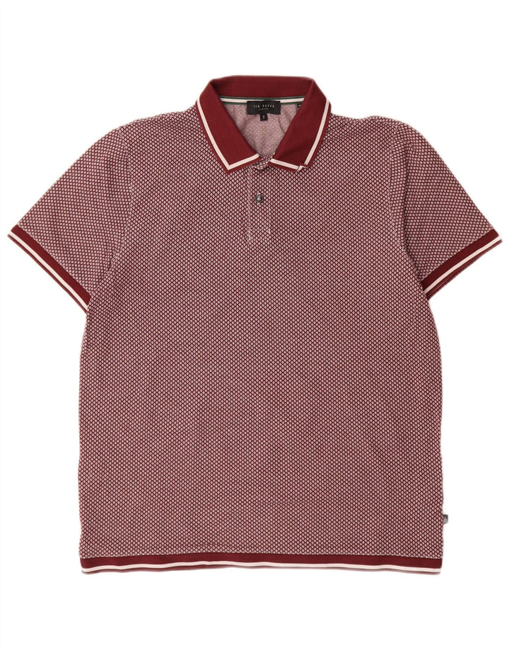 Ted Baker Herren-Poloshirt, Größe 2, klein, burgunderrot gefleckte Baumwolle