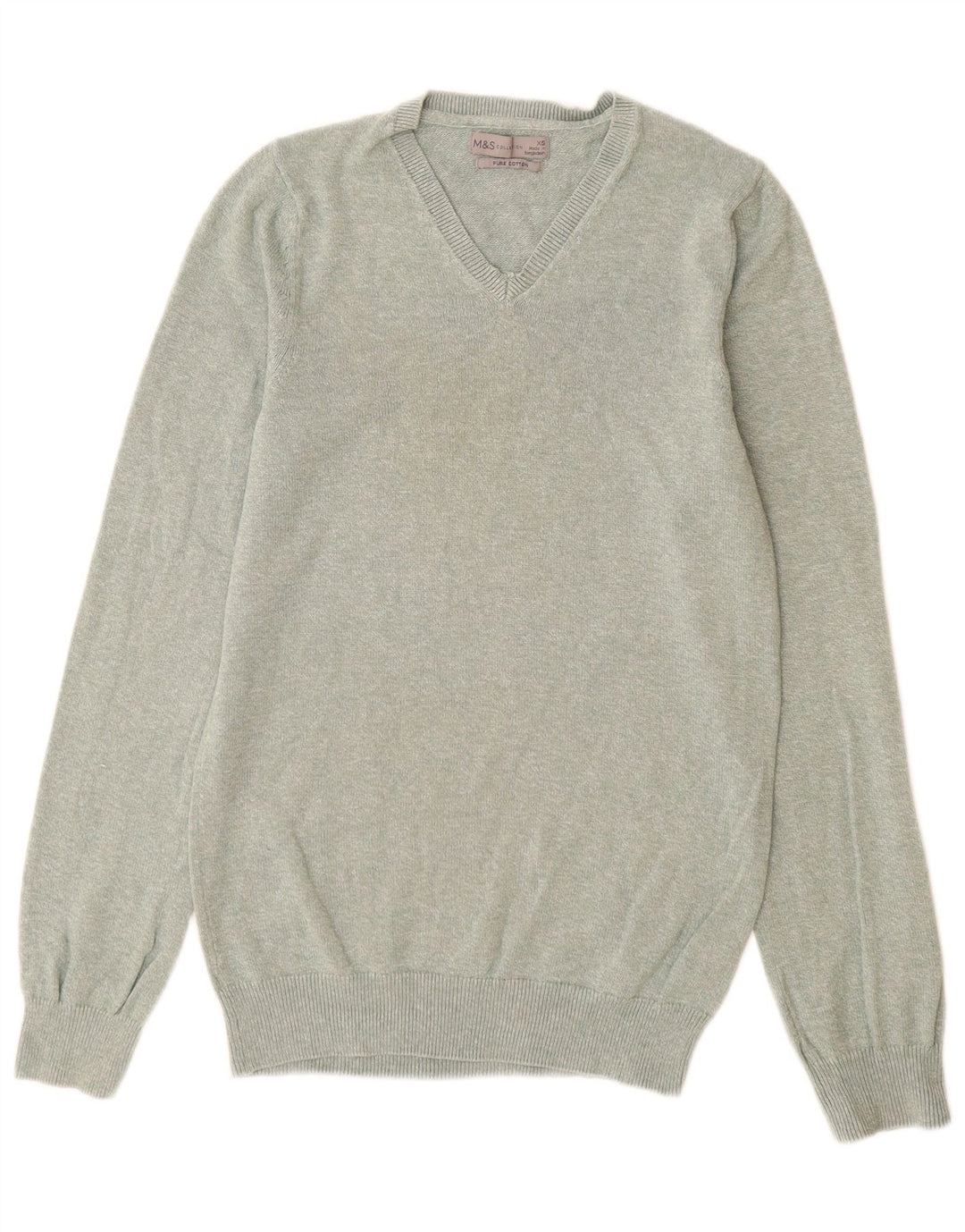 Marks & Spencer Herren-Pullover mit V-Ausschnitt, XS, grüne Baumwolle