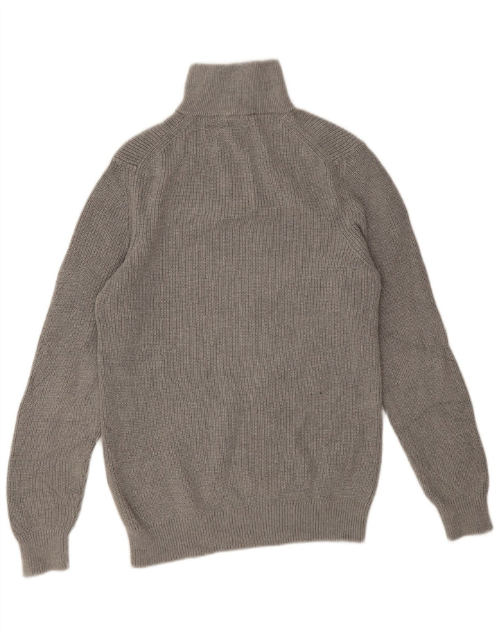 Zara Herren-Pullover mit Reißverschluss am Hals, mittelgraue Baumwolle