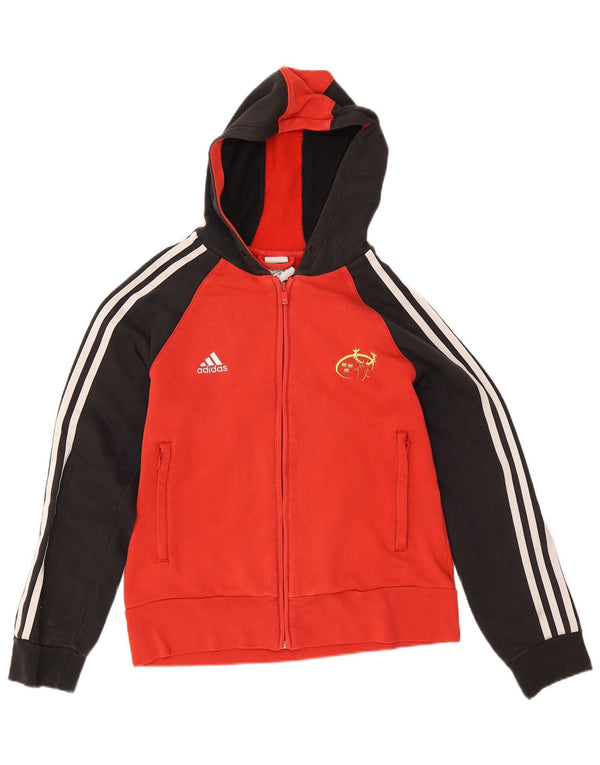Adidas Damen Zip Hoodie Pullover UK 14 Mittelrote Colourblock-Baumwolle