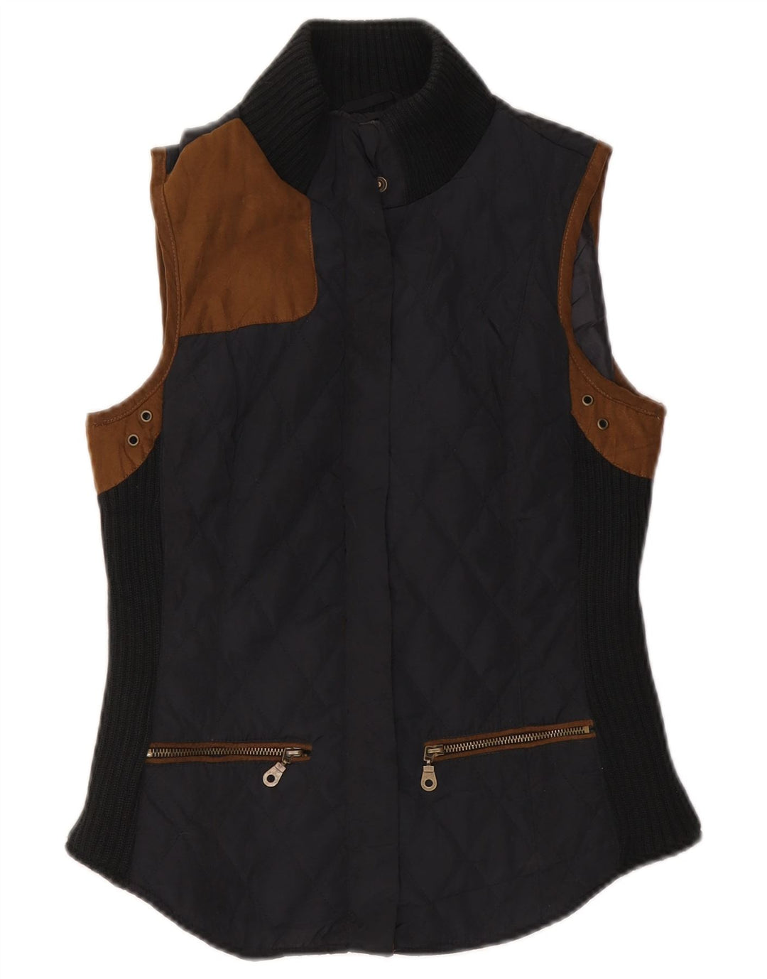 Zara Damen Steppweste UK 12 Mittelschwarzes Colourblock-Polyester
